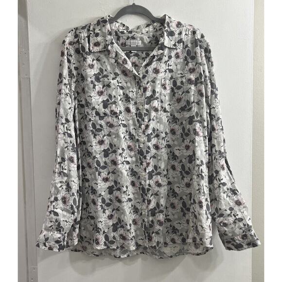 Charter Club Womens Linen XXL Black Pink Gray Floral Button Up NWT Roll Tab NEW - Picture 1 of 10